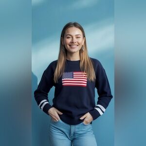 Honey Peach Patriotic Navy Sweater Size Large